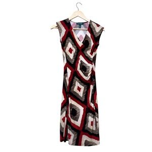 Lauren Ralph Lauren Petite Geometric Diamond Print Sheath Dress‎ Red Black PXS